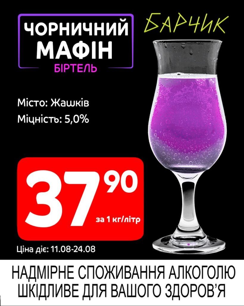 Чорничний мафін Біртель Акції Барчик розливне пиво з 11.08 по 24.08.25 - п