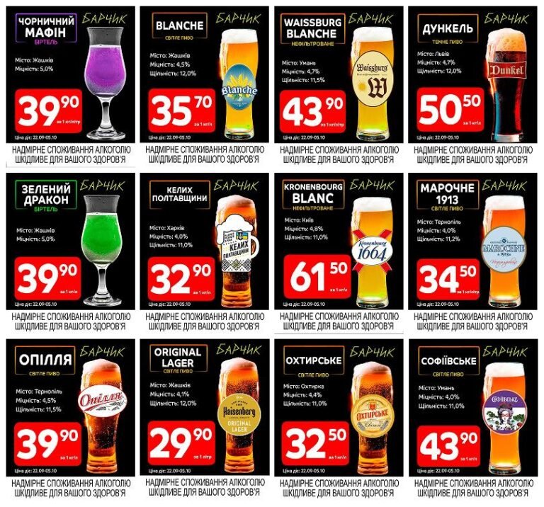 Барчик: Акції на розливне пиво з 22.09 по 05.10.25