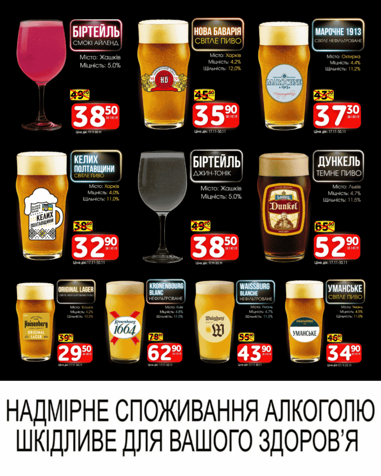 Барчик Акції на Розливне Пиво з 17.11 по 30.11.25