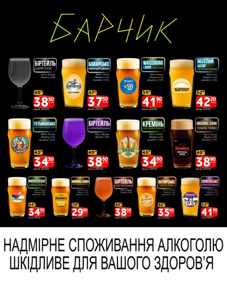 Барчик Акції на Розливне Пиво із 26.01 по 08.02.26